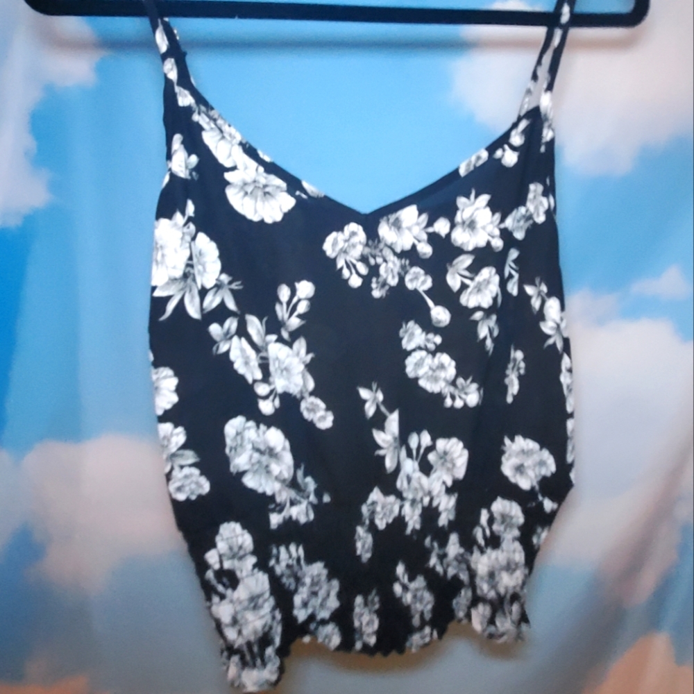 Floral Guess Black + White Lightweight Cami Tank Top